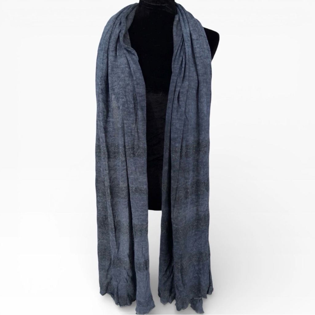 Avant Toi Cashmere Silk Scarf Stole Beaded Stripe Distressed Gray Made In Italy